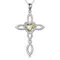 wholesale 925 Sterling Silver White Gold Plated Celtic Cross Heart Citrine Pendant Necklace-0-24
