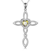 wholesale 925 Sterling Silver Heart Pendant Cross Necklace-Silver August cross necklace