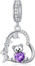 wholesale 925 Sterling Silver 12 Month Birthstone Teddy Bear Charms Bracelet Jewelry Gifts-0-0