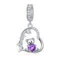 wholesale 925 Sterling Silver 12 Month Birthstone Teddy Bear Charms Bracelet Jewelry Gifts-0-0