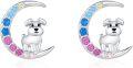 wholesale 925 Sterling Silver Hypoallergenic Moon Dog Stud Earrings with Colorful Crystals-0-0