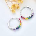 wholesale 925 Sterling Silver Multi-Color Heart-Shaped Rainbow Stone Huggie Hoop Earrings for Women-0-3