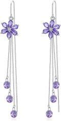 wholesale 925 Sterling Silver Cubic Zirconia Drop Earrings w/ Purple Flowers & Butterflies-0-0