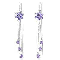 wholesale 925 Sterling Silver Amethyst Flower Drop Earrings With Chain Details-Flower A