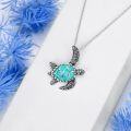 wholesale 925 Sterling Silver Turquoise Turtle Pendant Necklace Ocean Beach Jewelry for Women Her Wife Daughter Birthday Graduation Gift-0-4