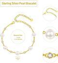 wholesale Gold Chain 925 Sterling Silver White Freshwater Pearl Bracelet with Cubic Zirconia Stones for Women-0-2