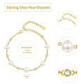 wholesale Gold Chain 925 Sterling Silver White Freshwater Pearl Bracelet with Cubic Zirconia Stones for Women-0-2