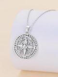 wholesale 925 Sterling Silver Compass Musical Graduation Cap Pendant Necklace with Cubic Zirconia and Cross Design-0-2