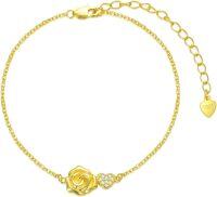 wholesale Gold Rose Heart 925 Sterling Silver Cubic Zirconia Bracelet for Women 0-10 CTW-Style-4