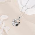 wholesale 925 Sterling Silver Crescent Moon with Cats and Heart Stone Pendant Necklace for Women-0-3