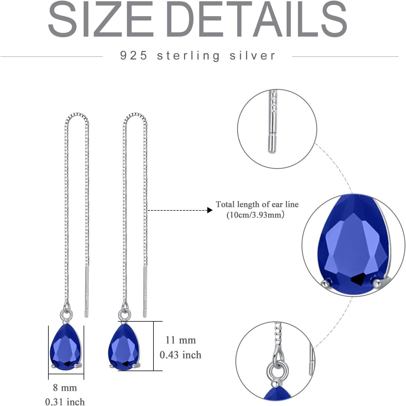 925 Sterling Silver Birthstone Crystal 11 8mm Threader Drop Long Chain Earrings-0-4