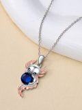 wholesale 925 Sterling Silver Angelic Axolotl with Blue Crystal Pendant Necklace for Women Girls Gifts-0-3