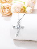 wholesale 925 Sterling Silver with White Cubic Zirconia Accent Celtic Knot Cross Pendant Necklace for Women-0-2