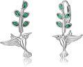 wholesale 925 Sterling Silver Hummingbird Dangle Earrings with Green Stones Gift for Women Girls-0-0