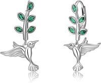wholesale 925 Sterling Silver Hummingbird Dangle Earrings with Green Stones Gift for Women Girls-hummingbird earrings