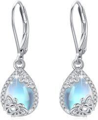 wholesale 925 Sterling Silver 12 Birthstone Trendy Dangle Earrings for Women Teens-05-Teardrop Moonstone