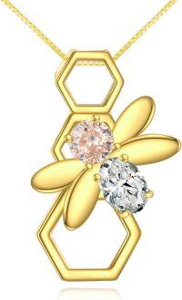 wholesale 925 Sterling Silver Plated Gold Honeycomb Bee Cubic Zirconia Pendant Necklace-B-Honeycomb Bee