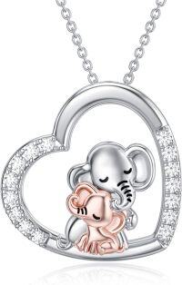 wholesale Sterling Silver Stone Cute Animal Pendant Necklace for Couples Sister Daughter Mother Birthday Gift-02-01-Elephant