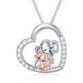 wholesale 925 Sterling Silver Mom Heart Shape Animal Pendant Necklaces for Women Girls Family Love Gift-0-115