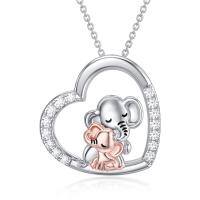 wholesale 925 Sterling Silver Mom Heart Shape Animal Pendant Necklaces for Women Girls Family Love Gift-02-01-Elephant