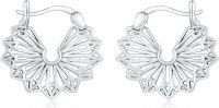 wholesale 925 Sterling Silver Geometric Cutout Fan Shape Hypoallergenic Huggie Hoop Earrings for Women -Boho Bali Hoop Earrings-20