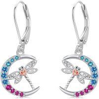 wholesale 925 Sterling Silver Moonstone & Crystal Dragonfly Horse Dangle Earrings for Women-Dragonfly