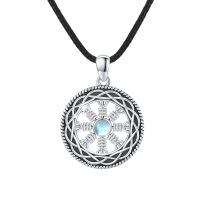 wholesale 925 Sterling Silver Valknut Necklace With Rainbow Moonstone-Viking Moonstone Necklace