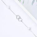 wholesale 10K Gold Pearl & Crystal Double Heart Charm Ankle Anklet for Women-0-7
