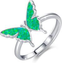 wholesale 925 Sterling Silver Opal Butterfly Adjustable Ring Women s Gift-Butterfly Ring(green）