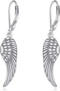 wholesale 925 Sterling Silver Angel Wing Dangle Earrings with Leverbacks for Women-Angel Wings