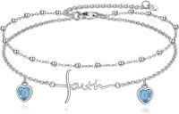 wholesale 925 Sterling Silver Faith Heart Charm Adjustable Ankle Anklet-faith