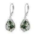 wholesale 925 Sterling Silver Green Moss Agate Filigree Teardrop Dangle Leverback Earrings-0-0