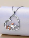 wholesale 925 Sterling Silver Mama Bear Family Pendant Necklace with Cub and Cubic Zirconia Accents-0-1