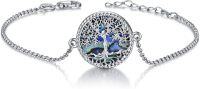wholesale 925 Sterling Silver Abalone Shell Blue Opal Turquoise Malachite Tree Of Life Charm Bracelet for Women Girls  6-8 Adjustable Chain Length-abalone shell tree