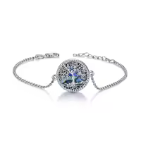 wholesale 925 Sterling Silver Abalone Shell Blue Opal Turquoise Malachite Tree Of Life Charm Bracelet Wholesale for Women Girls  6-8 Adjustable Chain Length-abalone shell tree