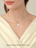 TOUPOP 14K Gold Freshwater Pearl Necklace with Bow Heart Dolphin Pendant-0-2