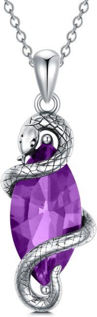 wholesale Sterling Silver Birthstone Vintage Snake Pendant Necklace 12 Months Jewelry Gifts for Women-Amethyst Purple