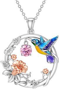 wholesale 925 Sterling Silver Synthetic Birthstone Hummingbird Necklace for Women-October