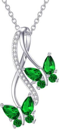 wholesale Sterling Silver 0 09cttw Natural Diamond Butterfly Infinity Pendant Necklace-Created Emerald