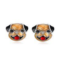 wholesale 925 Sterling Silver Pug Face Red Nose Stud Earrings for Women-Animal