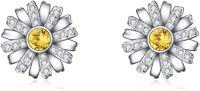 wholesale 925 Sterling Silver Daisy Flower Stud Earrings with Crystals Birthday Christmas  for Her-Daisy Flower Studs