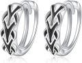 wholesale 925 Sterling Silver Black Enamel Braided Hoop Earrings for Men & Women-0-0