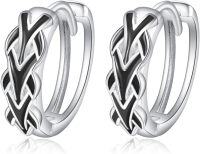 wholesale 925 Sterling Silver Black Enamel Braided Hoop Earrings for Men & Women-14-HOLLOW KNOT HOOP
