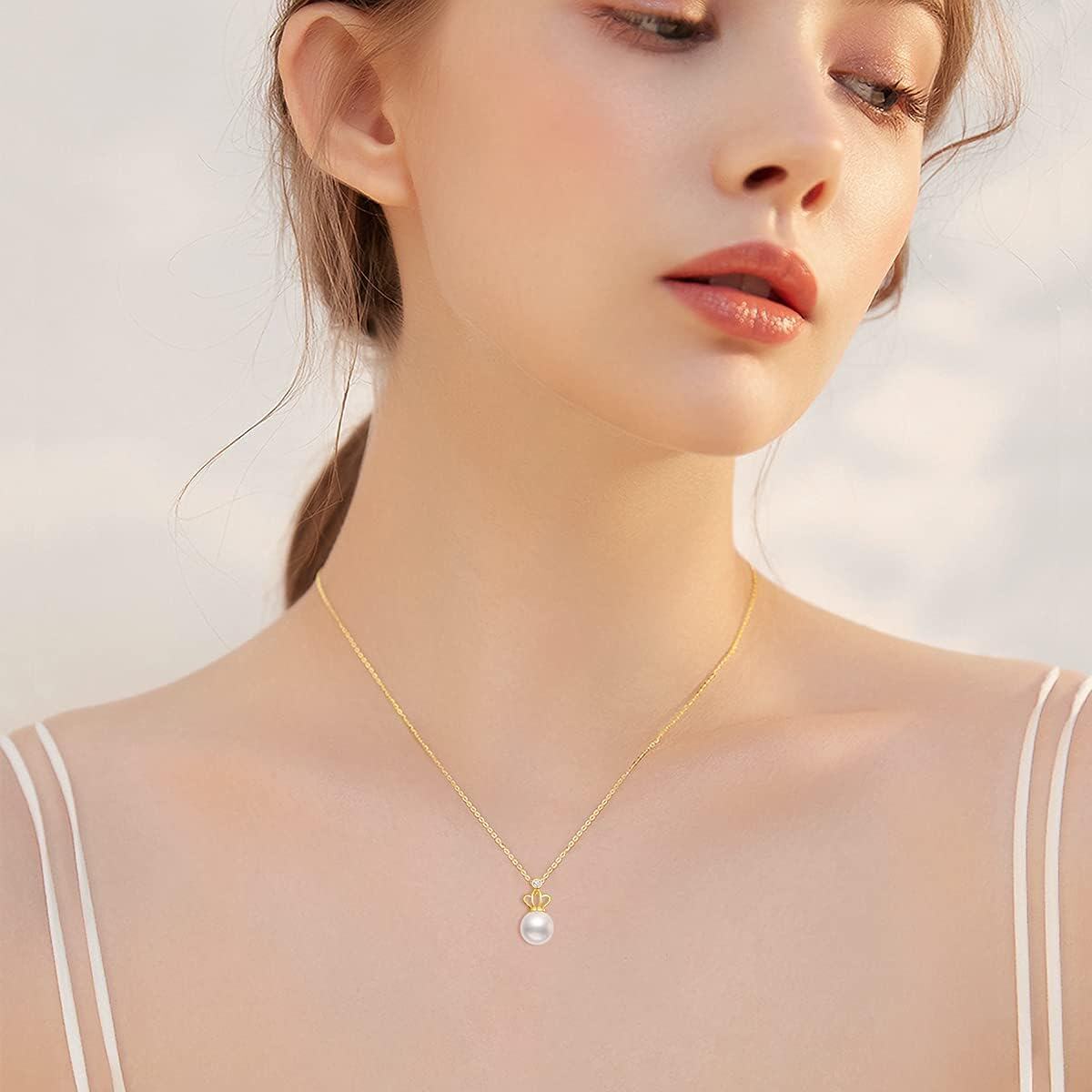 wholesale 14K Gold Diamond and Pearl Crown Pendant Necklace for Women (Length: 16-18)-0-1