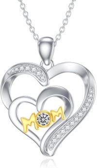 wholesale 925 Sterling Silver Synthetic Birthstone Heart Mom Necklace Women s Gift-April