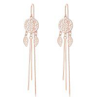 wholesale 925 Sterling Silver Threader Earrings with Dreamcatcher Leaf and Chain Drops for Women-Dream Catcher-ROSE GOLD