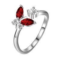 wholesale 925 Sterling Silver Red Marquise And Round Cubic Zirconia Butterfly Ring-Red