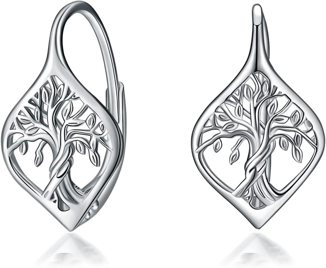 Sterling Silver Leverback Dangle Drop Hoop Earrings for Women Birthday Anniversary Christmas Gifts-0-1