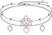 wholesale 925 Sterling Silver Triquetra Love Knot Heart Charm Anklet Jewelry for Women Girls Gift 4 to 7 Adjustable Length-Heart ankle bracelet