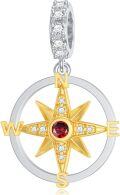 wholesale 925 Sterling Silver Compass Rose Pendant with Ruby Center and CZ Accents-0-0